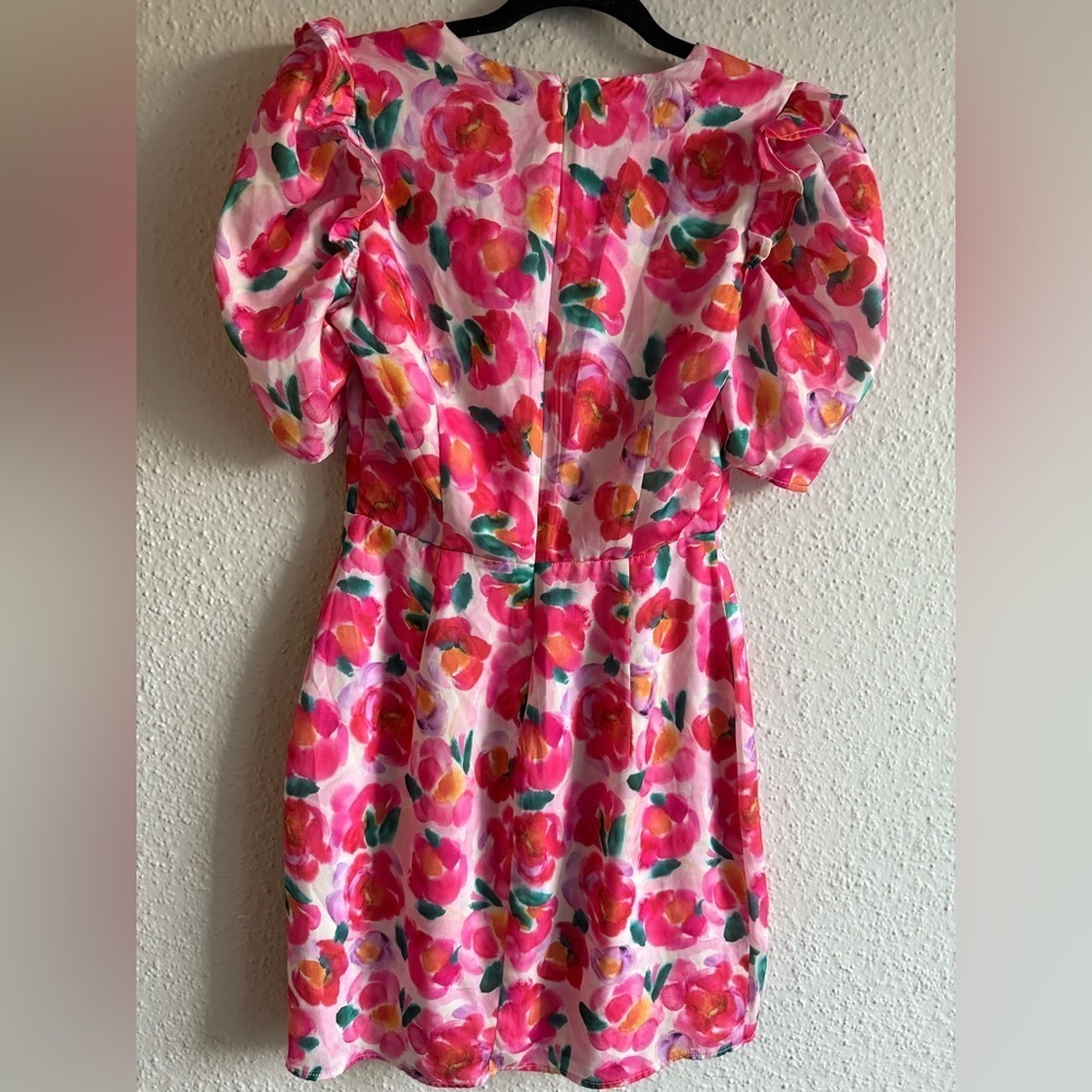 Adelyn Rae Red and Pink Sheath Midi Dress with Puff Cap Sleeves Size XS - Picture 7 of 11